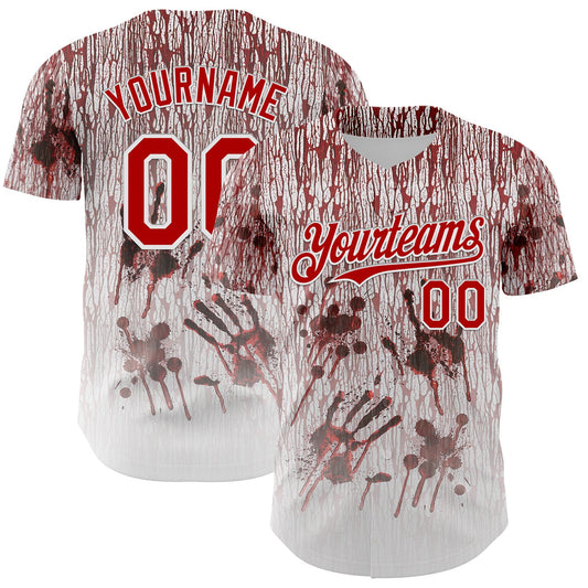 Custom White Red-Black 3D Halloween Creepy Blood Horror Authentic Baseball Jersey - Main View
