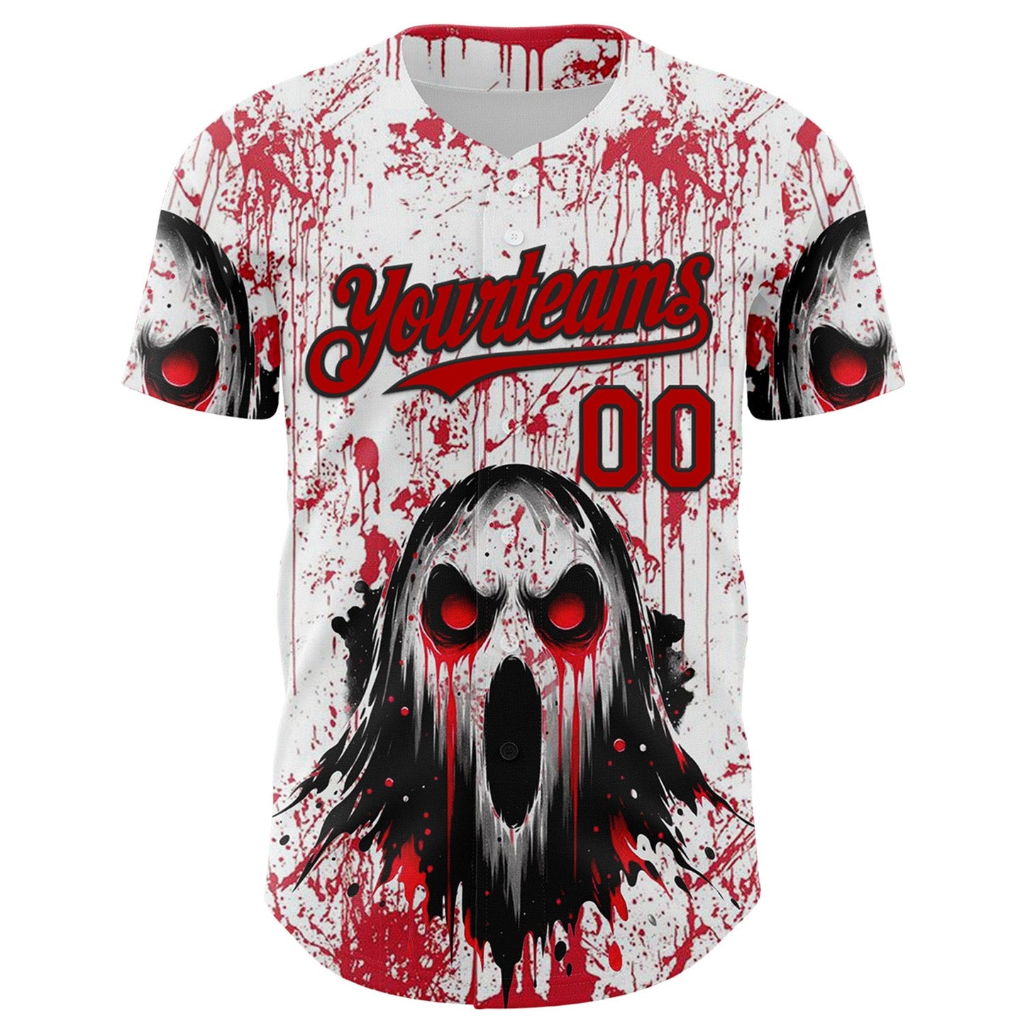 Custom White Red-Black 3D Halloween Creepy Blood Horror Authentic Baseball Jersey view 2