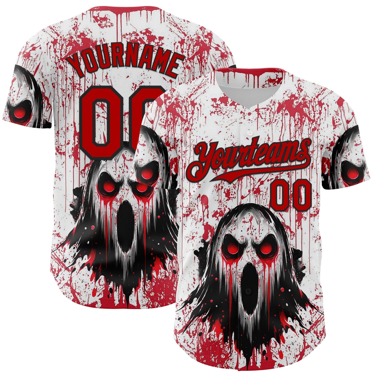 Custom White Red-Black 3D Halloween Creepy Blood Horror Authentic Baseball Jersey - Main View