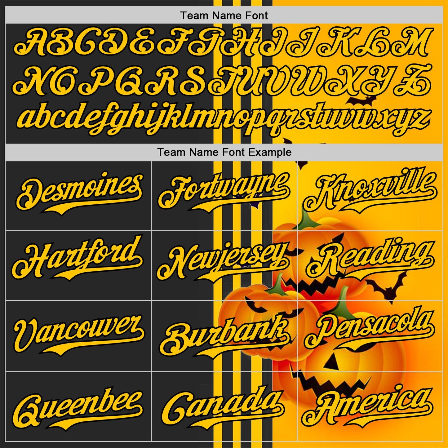 Custom Yellow Black 3D Halloween Spooky Pumpkin Stripe Authentic Baseball Jersey view 4