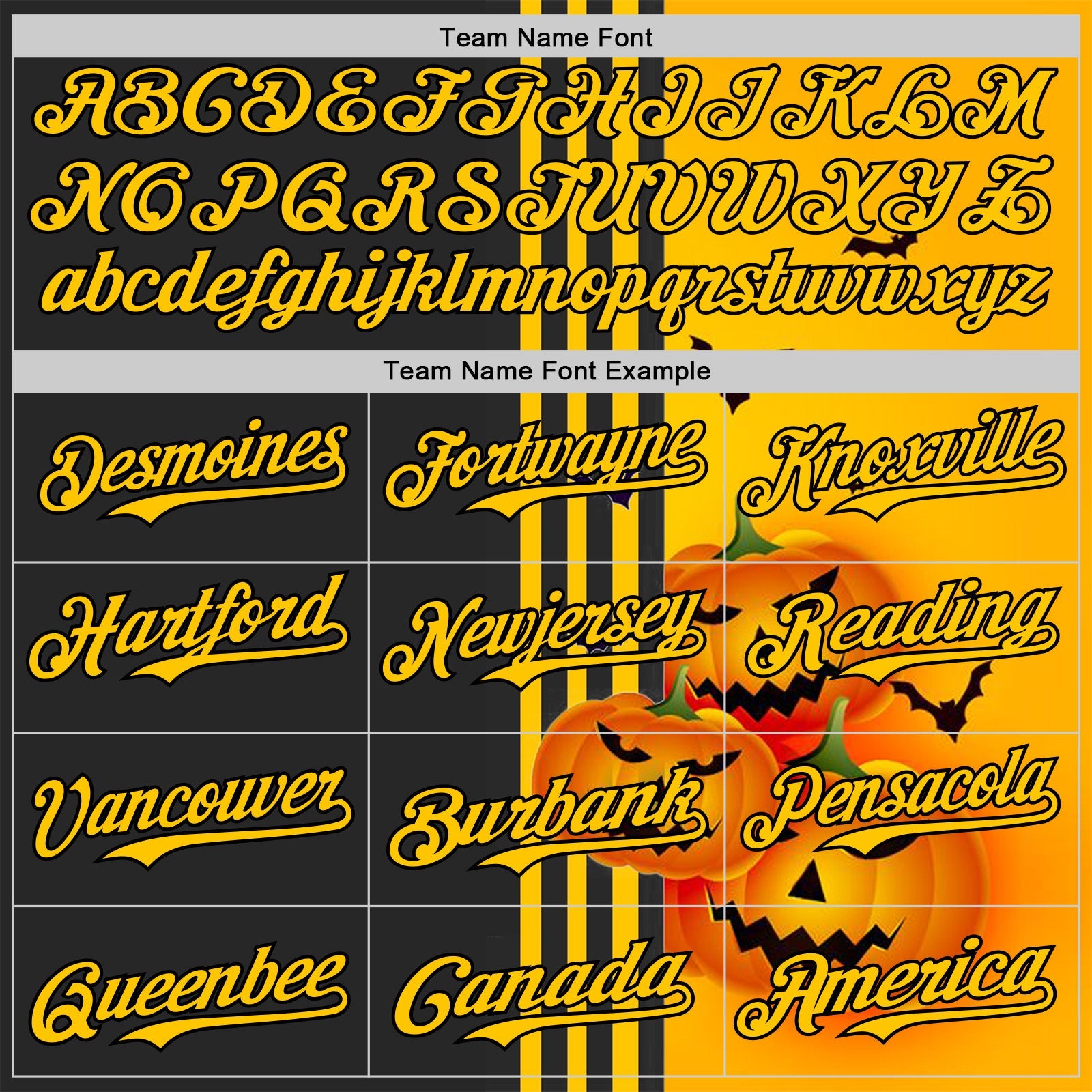 Custom Yellow Black 3D Halloween Spooky Pumpkin Stripe Authentic Baseball Jersey view 4