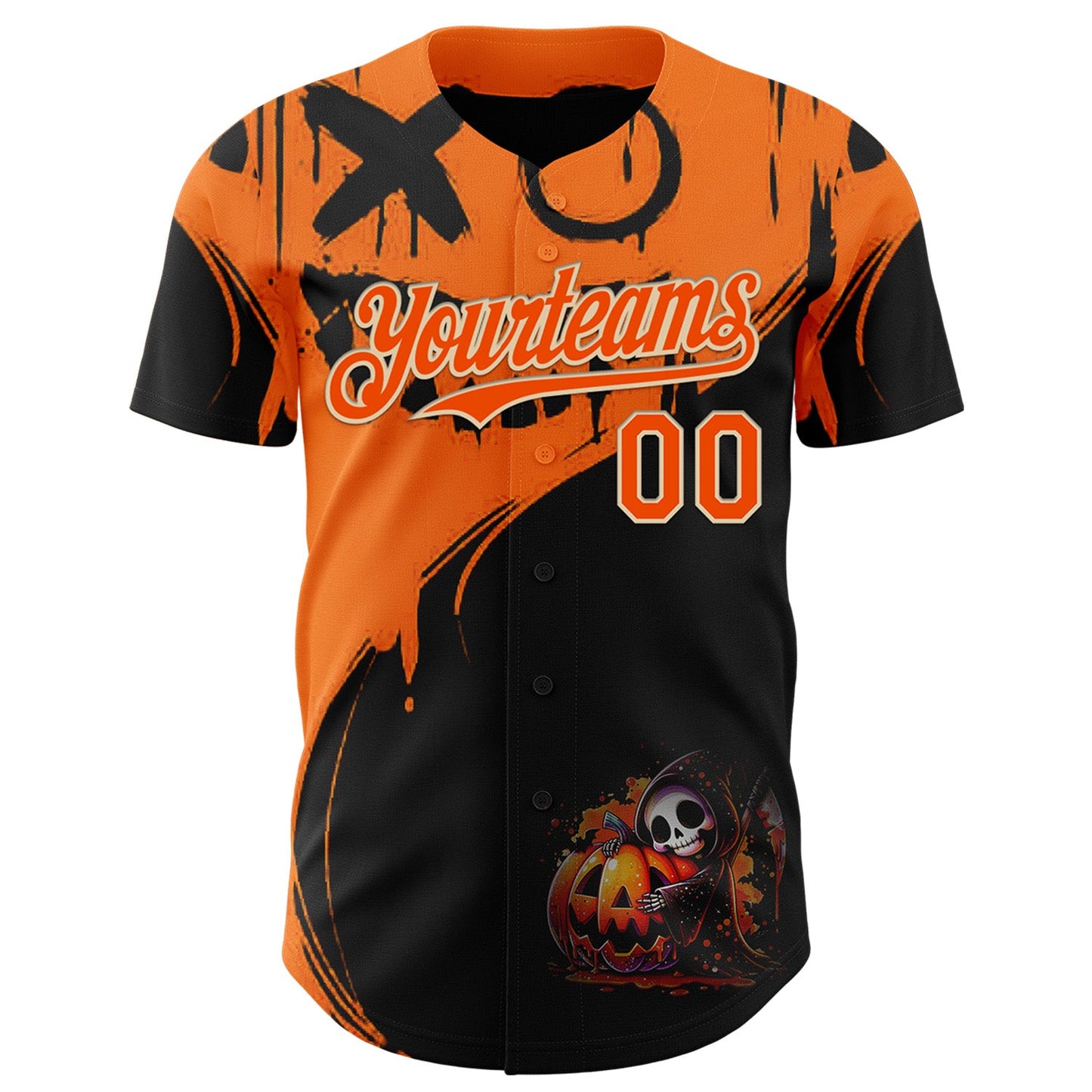 Custom Orange Black-City Cream 3D Halloween Spooky Pumpkin Graffiti Authentic Baseball Jersey view 2