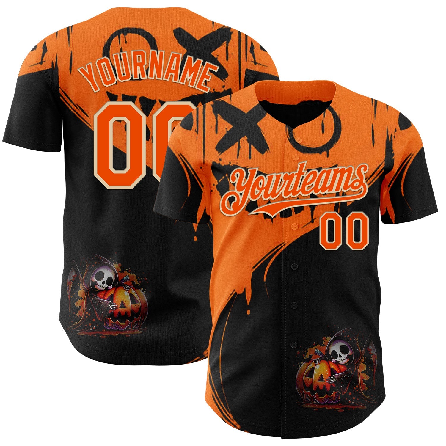 Custom Orange Black-City Cream 3D Halloween Spooky Pumpkin Graffiti Authentic Baseball Jersey - Main View