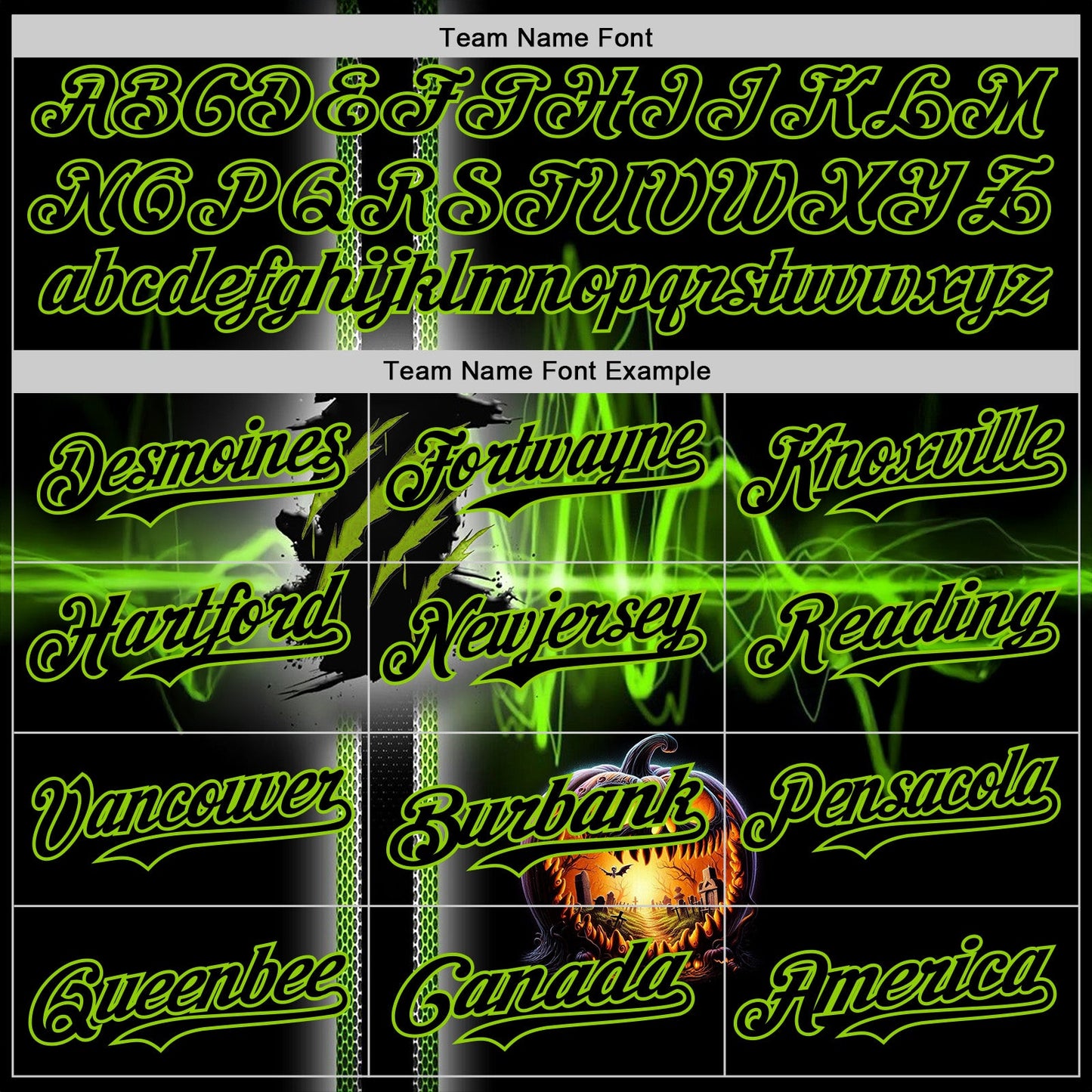 Custom Black Neon Green 3D Halloween Spooky Pumpkin Scratch Authentic Baseball Jersey view 4