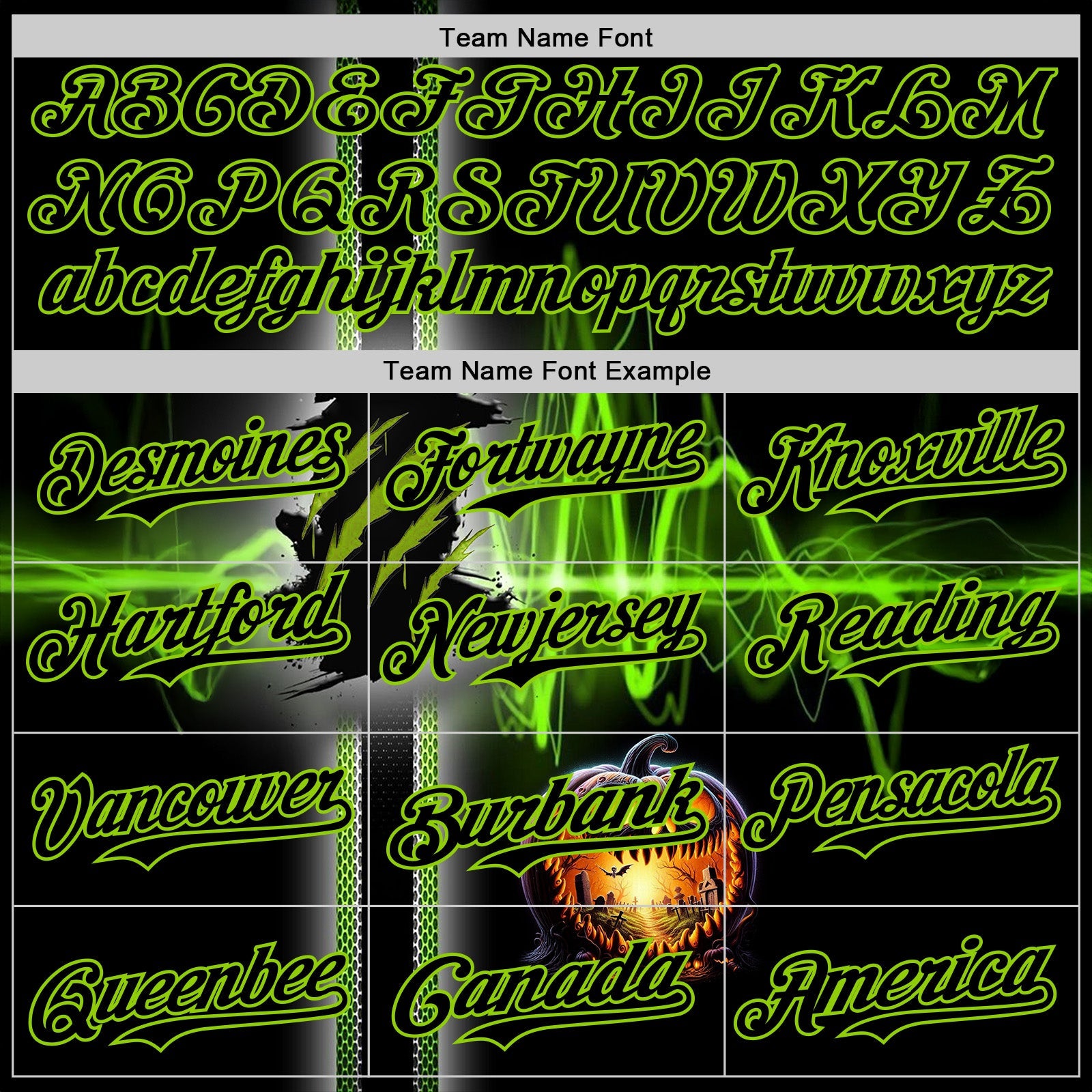 Custom Black Neon Green 3D Halloween Spooky Pumpkin Scratch Authentic Baseball Jersey view 4