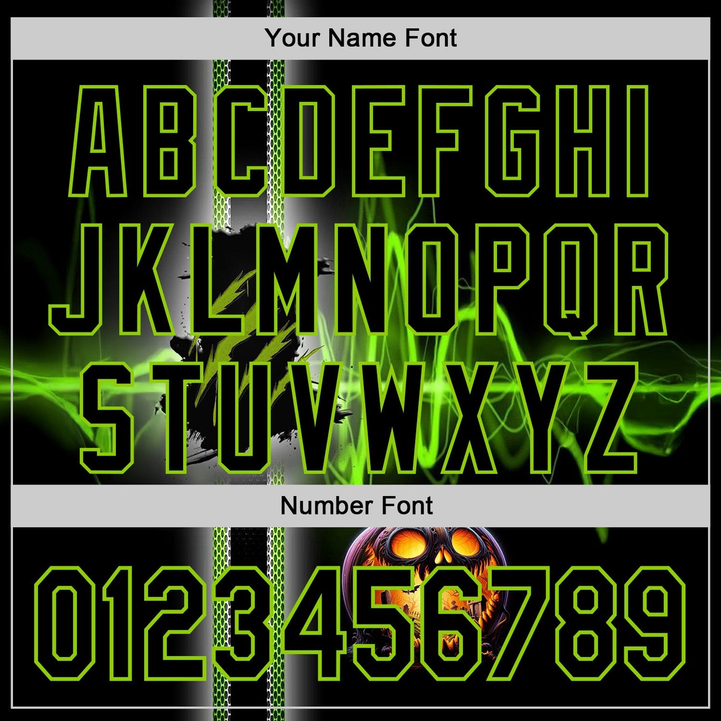Custom Black Neon Green 3D Halloween Spooky Pumpkin Scratch Authentic Baseball Jersey view 5