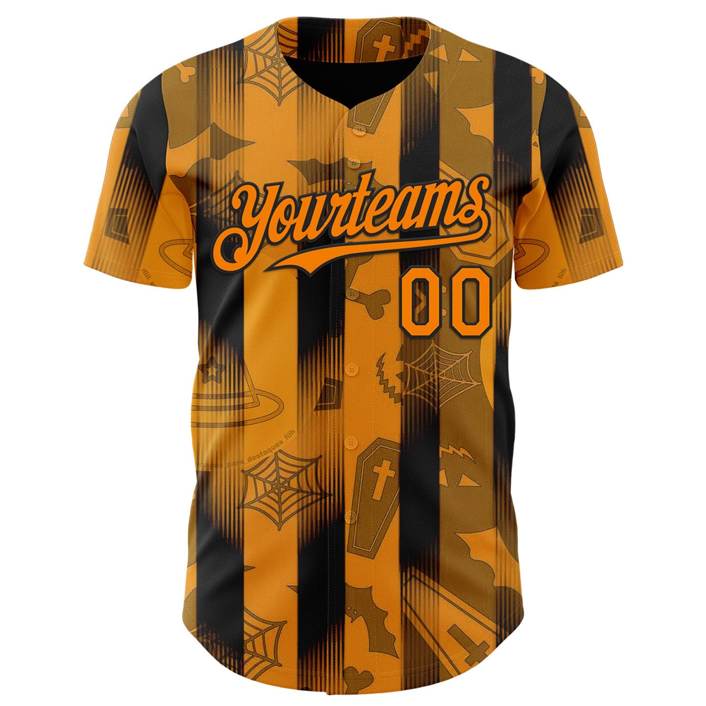 Custom Orange Bay Orange-Black 3D Halloween Spooky Pumpkin Stripe Authentic Baseball Jersey view 2
