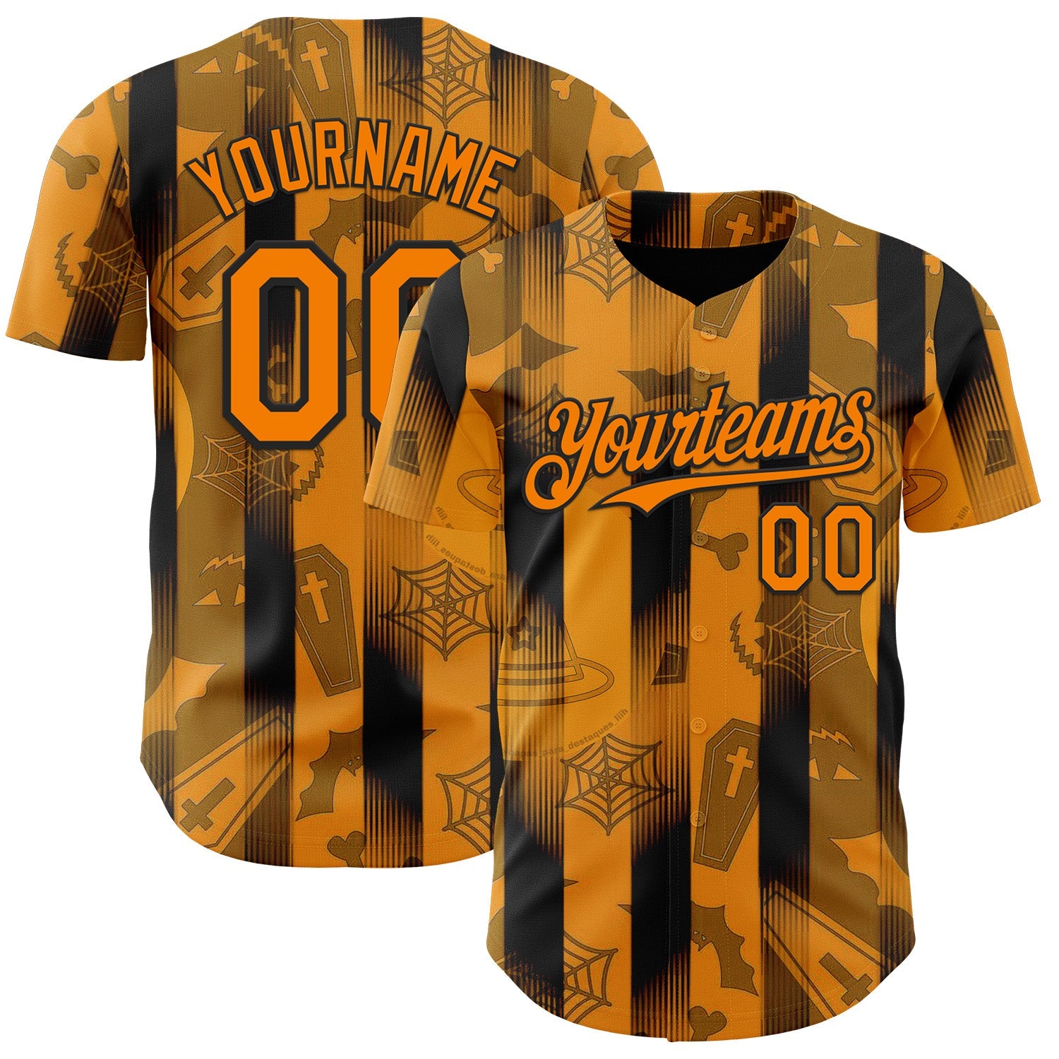 Custom Orange Bay Orange-Black 3D Halloween Spooky Pumpkin Stripe Authentic Baseball Jersey - Main View