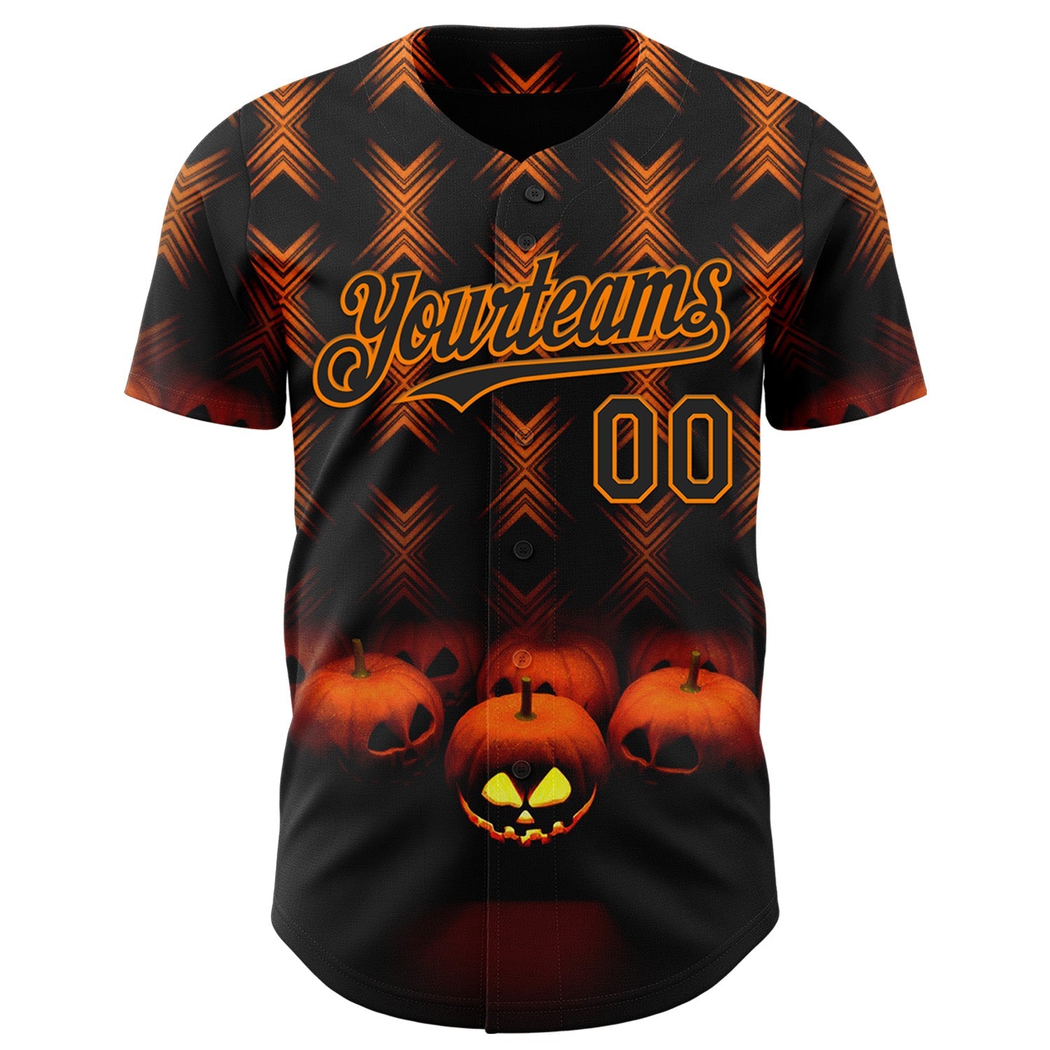 Custom Black Bay Orange 3D Halloween Spooky Pumpkin Stripe Authentic Baseball Jersey view 2