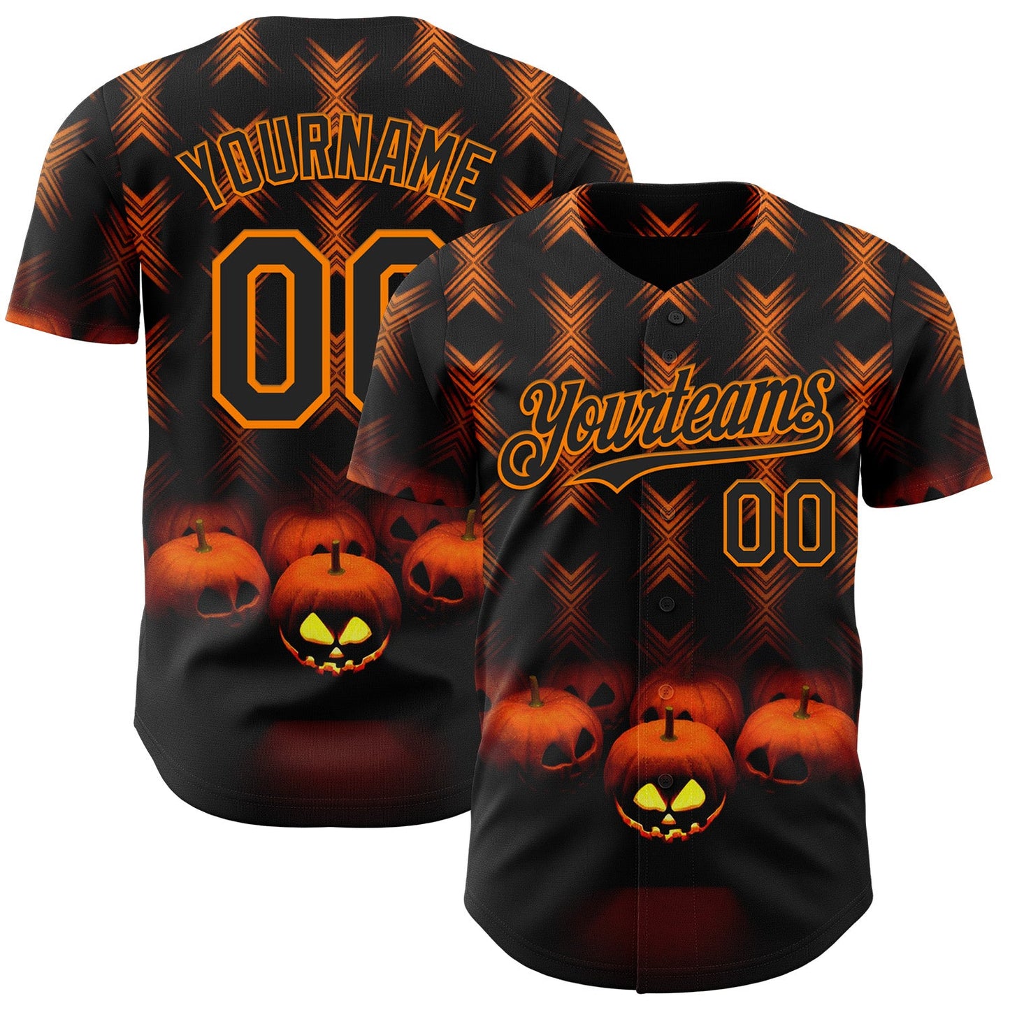 Custom Black Bay Orange 3D Halloween Spooky Pumpkin Stripe Authentic Baseball Jersey - Main View