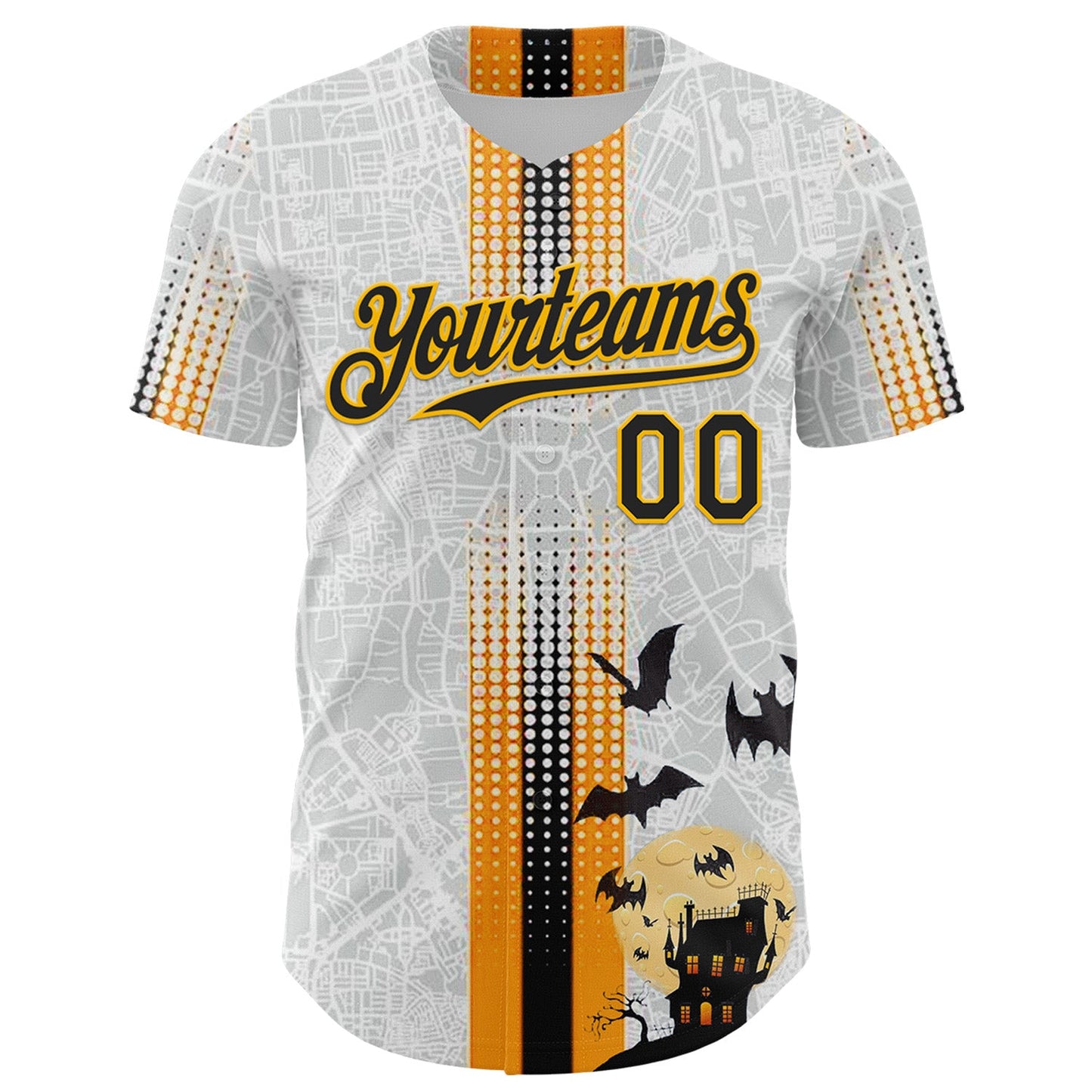 Custom White Black-Gold 3D Halloween Spooky Bat Stripe Authentic Baseball Jersey view 2