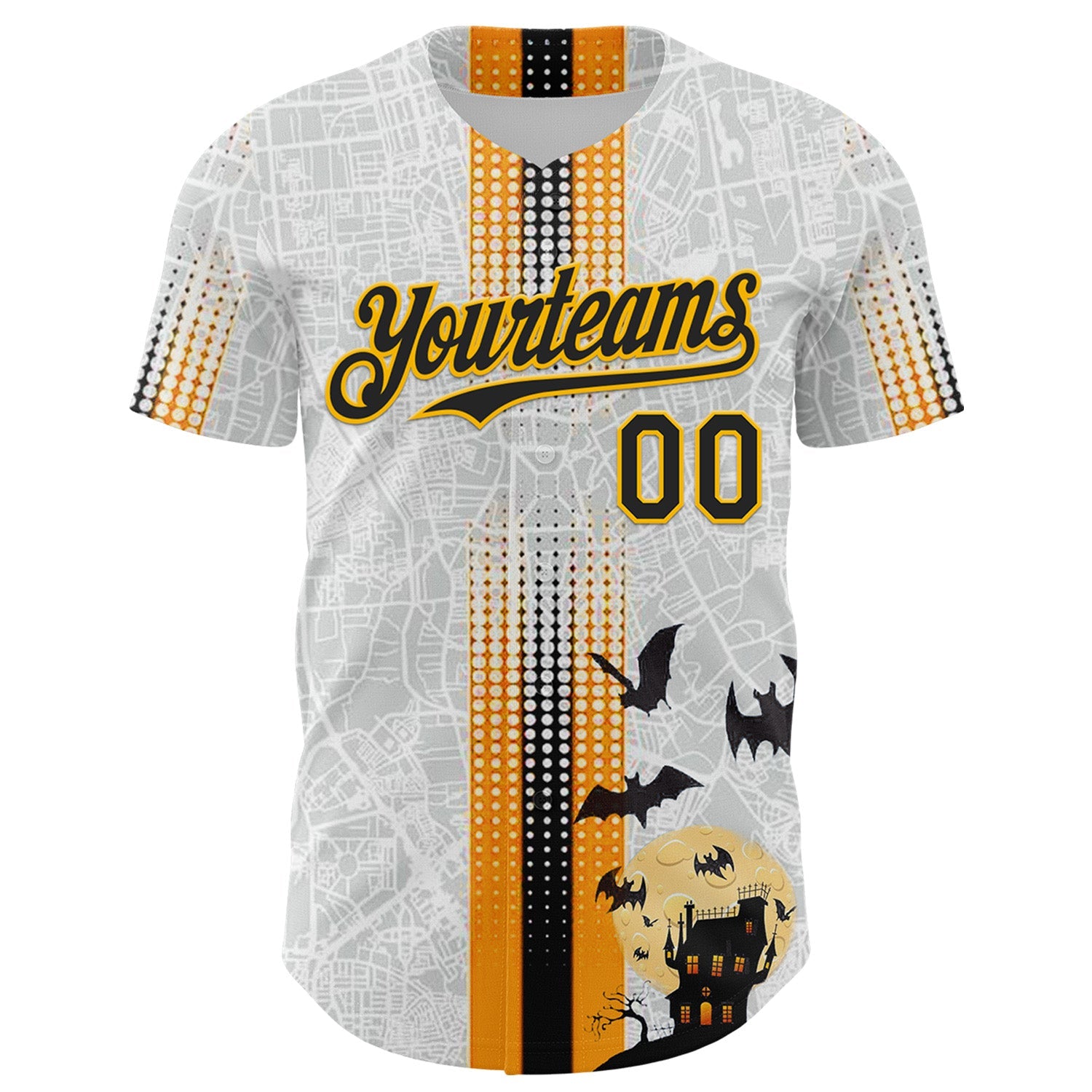 Custom White Black-Gold 3D Halloween Spooky Bat Stripe Authentic Baseball Jersey view 2