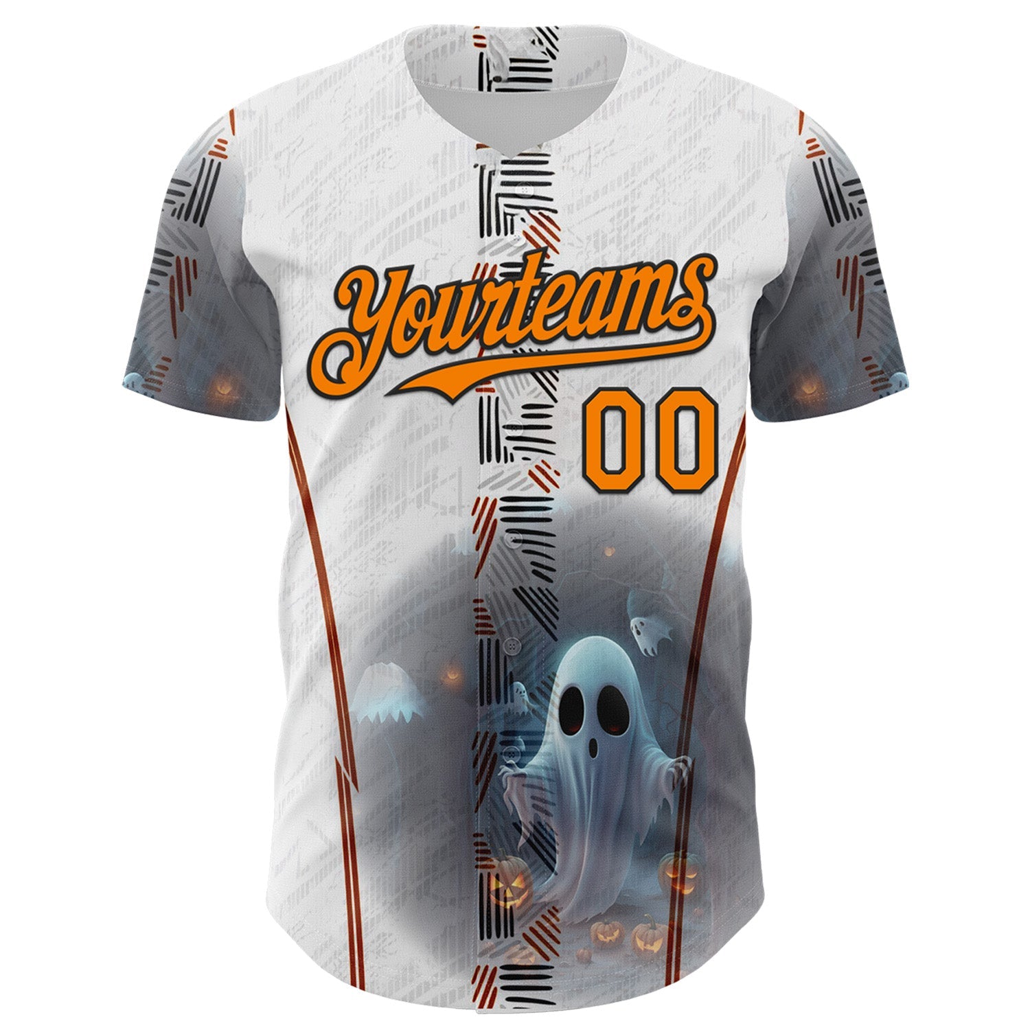 Custom White Bay Orange Gray-Black 3D Halloween Spooky Pumpkin Authentic Baseball Jersey view 2