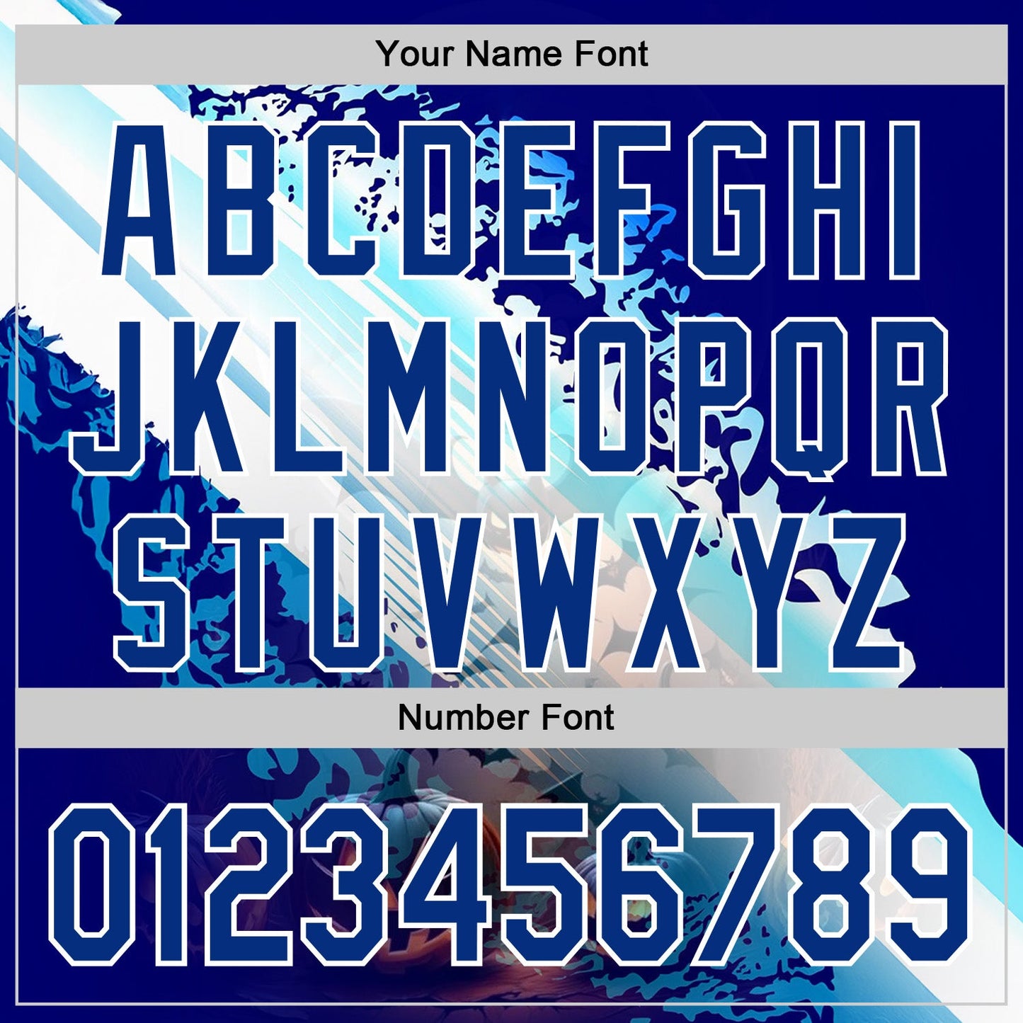 Custom Blue Royal-White 3D Halloween Spooky Pumpkin Bat Authentic Baseball Jersey view 5