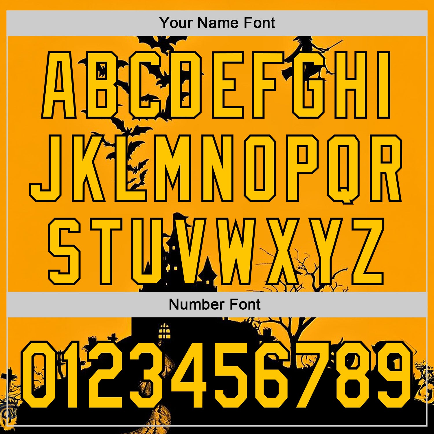 Custom Yellow Black 3D Halloween Spooky Pumpkin Bat Authentic Baseball Jersey view 5
