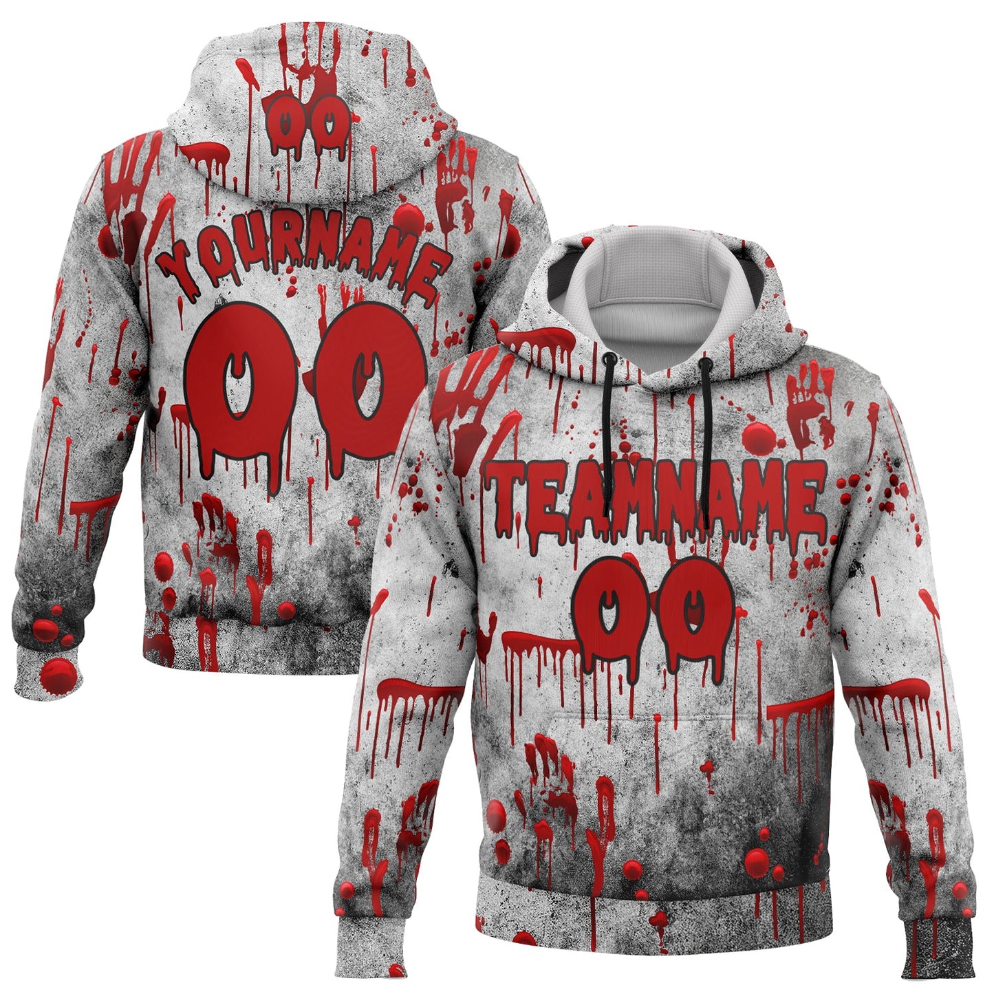 Custom Gray Red-Black 3D Halloween Creepy Blood Horror Sports Pullover Sweatshirt Hoodie - Main View