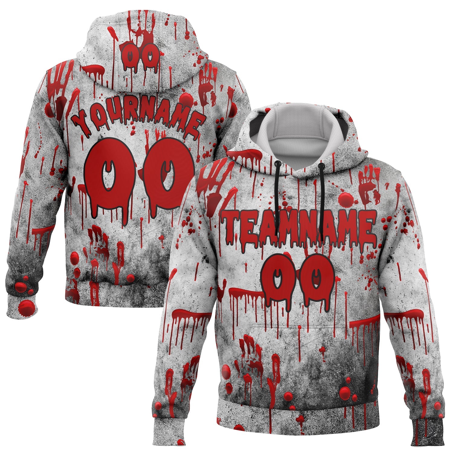 Custom Gray Red-Black 3D Halloween Creepy Blood Horror Sports Pullover Sweatshirt Hoodie - Main View