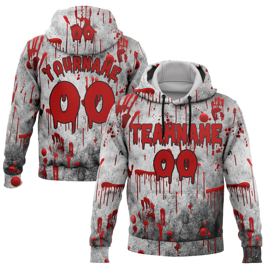 Custom Gray Red-Black 3D Halloween Creepy Blood Horror Sports Pullover Sweatshirt Hoodie - Main View
