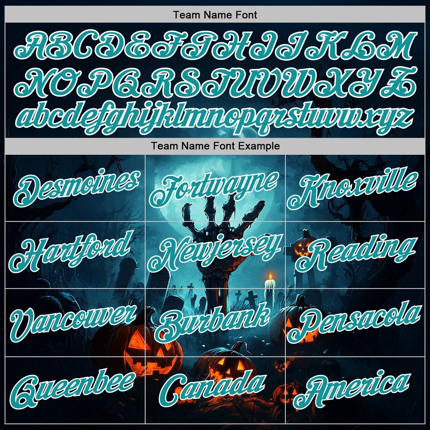 Custom Blue Teal-White 3D Halloween Zombies Spooky Sports Pullover Sweatshirt Hoodie view 3