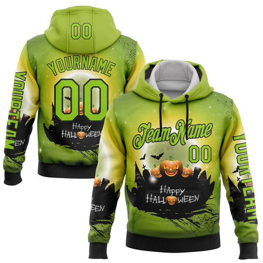 Custom Green Neon Green-Black 3D Halloween Pumpkin Spooky Sports Pullover Sweatshirt Hoodie - Main View