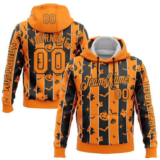 Custom Bay Orange Black 3D Halloween Pumpkin Spooky Stripe Sports Pullover Sweatshirt Hoodie - Main View