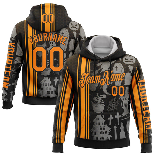 Custom Black Bay Orange-Orange 3D Halloween Pumpkin Spooky Stripe Sports Pullover Sweatshirt Hoodie - Main View