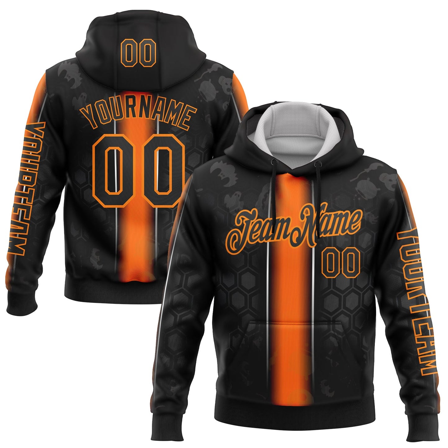 Custom Black Orange-Bay Orange 3D Halloween Pumpkin Spooky Sportswear Pullover Sweatshirt Hoodie - Main View