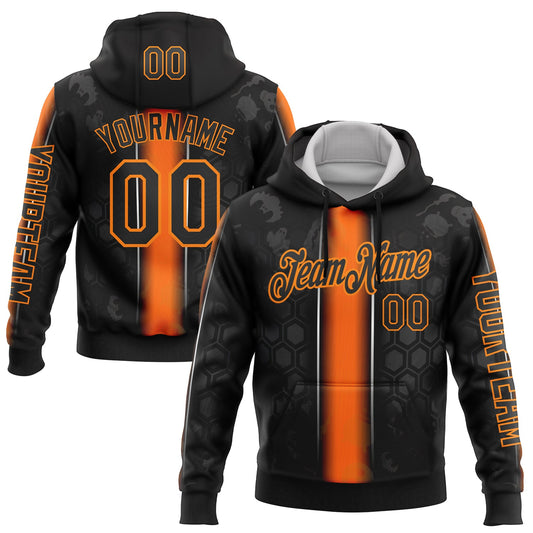 Custom Black Orange-Bay Orange 3D Halloween Pumpkin Spooky Sportswear Pullover Sweatshirt Hoodie - Main View