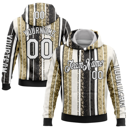 Custom White Black-Cream 3D Halloween Pumpkin Spooky Stripe Sports Pullover Sweatshirt Hoodie - Main View