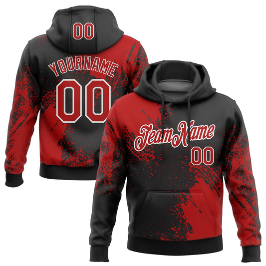 Custom Stitched Black Red-White 3D Pattern Design Abstract Brush Stroke Sports Pullover Sweatshirt Hoodie - Main View