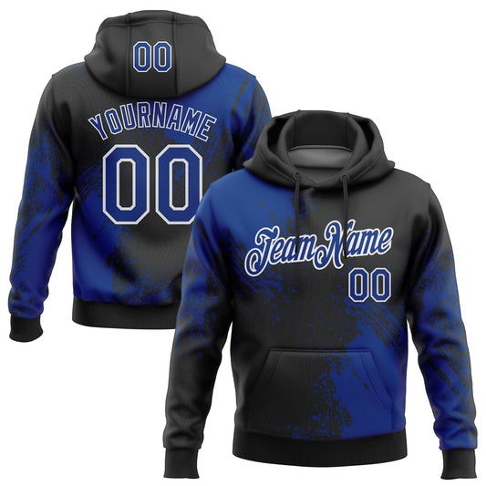 Custom Stitched Black Royal-White 3D Pattern Design Abstract Brush Stroke Sports Pullover Sweatshirt Hoodie - Main View
