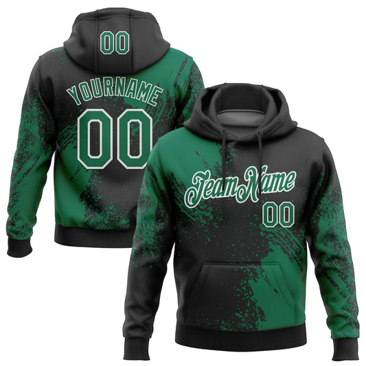 Custom Stitched Black Kelly Green-White 3D Pattern Design Abstract Brush Stroke Sports Pullover Sweatshirt Hoodie - Main View