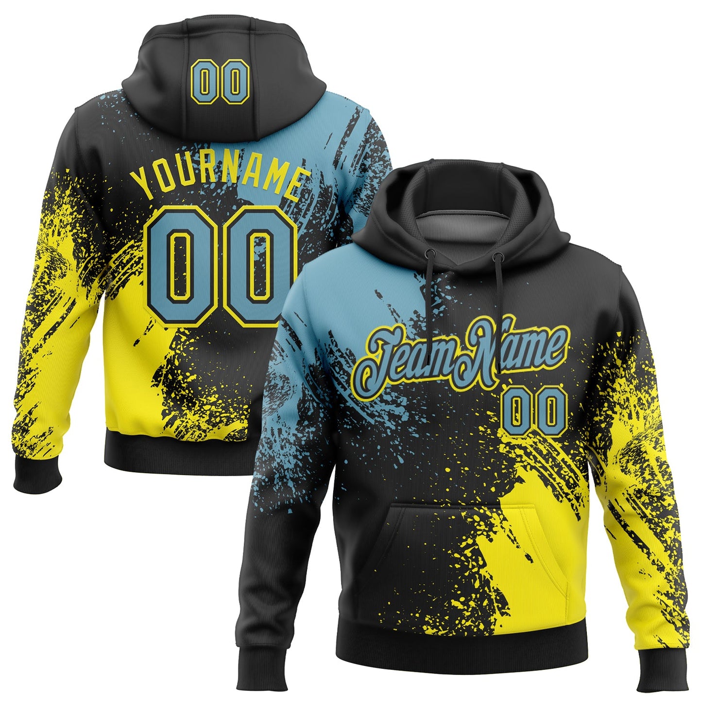 Custom Stitched Black Shadow Blue-Light Yellow 3D Pattern Design Abstract Brush Stroke Sports Pullover Sweatshirt Hoodie - Main View