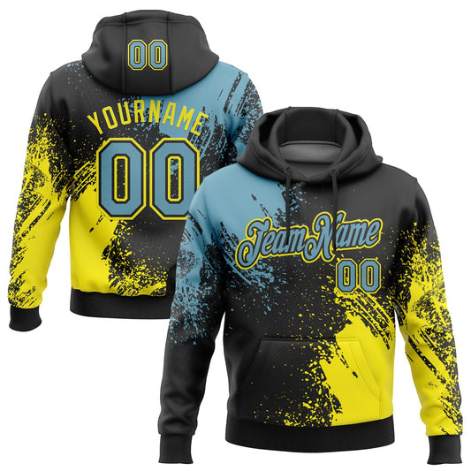 Custom Stitched Black Shadow Blue-Light Yellow 3D Pattern Design Abstract Brush Stroke Sports Pullover Sweatshirt Hoodie - Main View