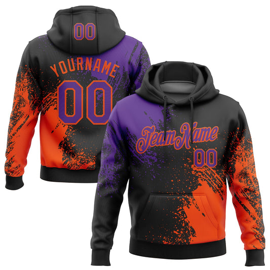 Custom Stitched Black Purple-Orange 3D Pattern Design Abstract Brush Stroke Sports Pullover Sweatshirt Hoodie - Main View