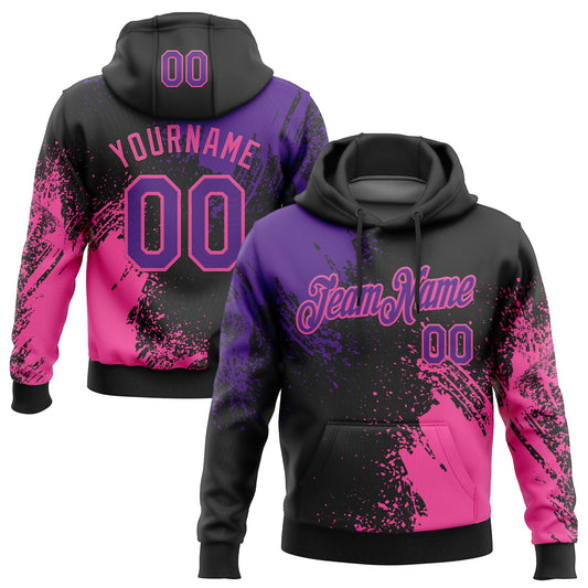 Custom Stitched Black Purple-Pink 3D Pattern Design Abstract Brush Stroke Sports Pullover Sweatshirt Hoodie - Main View
