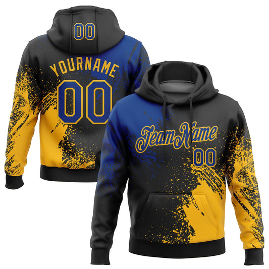 Custom Stitched Black Royal-Gold 3D Pattern Design Abstract Brush Stroke Sports Pullover Sweatshirt Hoodie - Main View