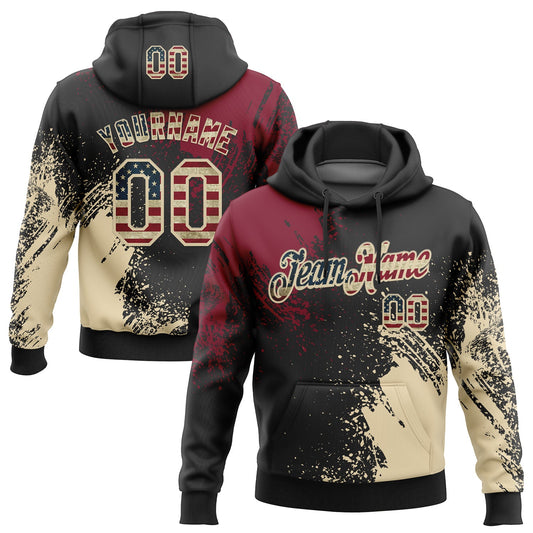 Custom Stitched Black Vintage USA Flag Crimson-Cream 3D Pattern Design Abstract Brush Stroke Sports Pullover Sweatshirt Hoodie - Main View