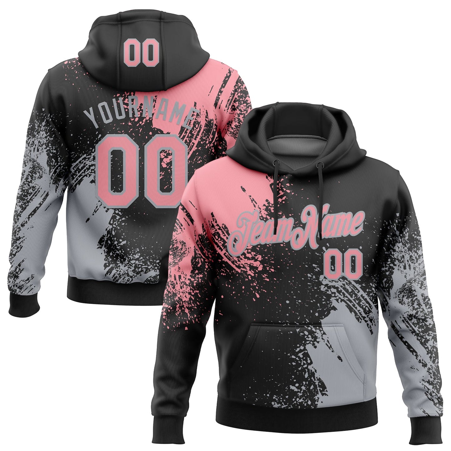 Custom Stitched Black Medium Pink-Gray 3D Pattern Design Abstract Brush Stroke Sports Pullover Sweatshirt Hoodie - Main View