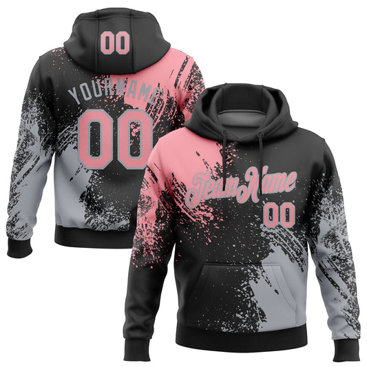 Custom Stitched Black Medium Pink-Gray 3D Pattern Design Abstract Brush Stroke Sports Pullover Sweatshirt Hoodie - Main View