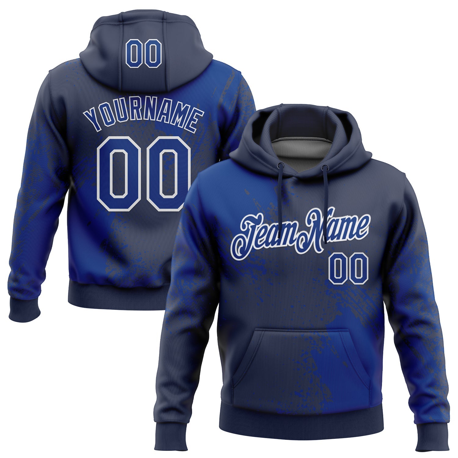 Custom Stitched Navy Royal-White 3D Pattern Design Abstract Brush Stroke Sports Pullover Sweatshirt Hoodie - Main View