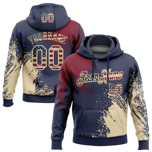 Custom Stitched Navy Vintage USA Flag Crimson-Cream 3D Pattern Design Abstract Brush Stroke Sports Pullover Sweatshirt Hoodie - Main View