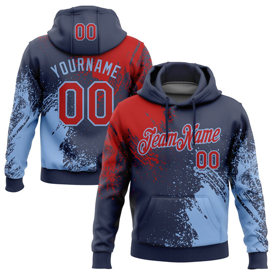 Custom Stitched Navy Red-Light Blue 3D Pattern Design Abstract Brush Stroke Sports Pullover Sweatshirt Hoodie - Main View