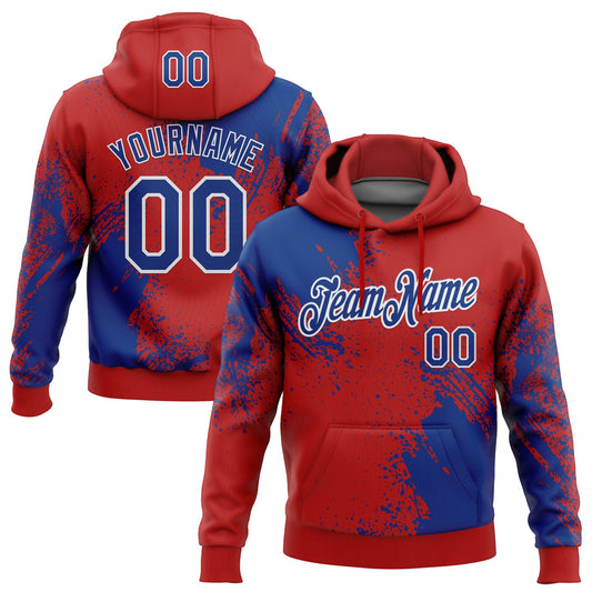 Custom Stitched Red Royal-White 3D Pattern Design Abstract Brush Stroke Sports Pullover Sweatshirt Hoodie - Main View