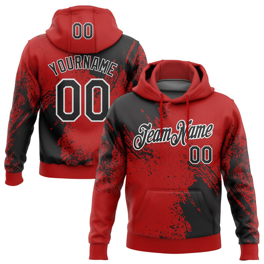 Custom Stitched Red Black-White 3D Pattern Design Abstract Brush Stroke Sports Pullover Sweatshirt Hoodie - Main View
