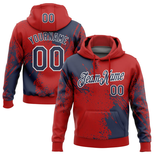 Custom Stitched Red Navy-White 3D Pattern Design Abstract Brush Stroke Sports Pullover Sweatshirt Hoodie - Main View