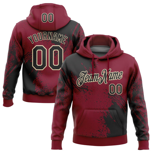 Custom Stitched Crimson Black-Cream 3D Pattern Design Abstract Brush Stroke Sports Pullover Sweatshirt Hoodie - Main View