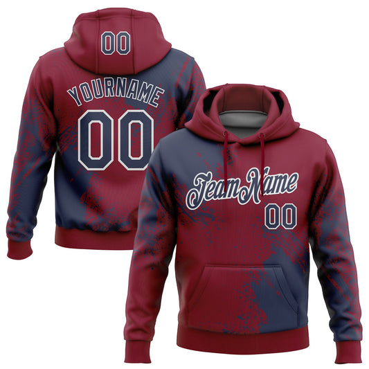 Custom Stitched Crimson Navy-White 3D Pattern Design Abstract Brush Stroke Sports Pullover Sweatshirt Hoodie - Main View