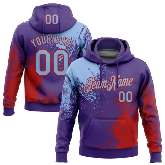 Custom Stitched Purple Light Blue-Red 3D Pattern Design Abstract Brush Stroke Sports Pullover Sweatshirt Hoodie - Main View