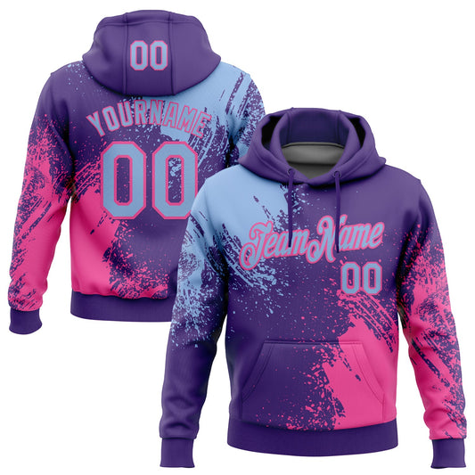 Custom Stitched Purple Light Blue-Pink 3D Pattern Design Abstract Brush Stroke Sports Pullover Sweatshirt Hoodie - Main View
